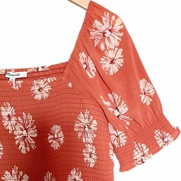 NWT Madewell Top Cottage Floral Puff Sleeve Smocked Blouse Rust Size Medium New - Picture 8 of 13